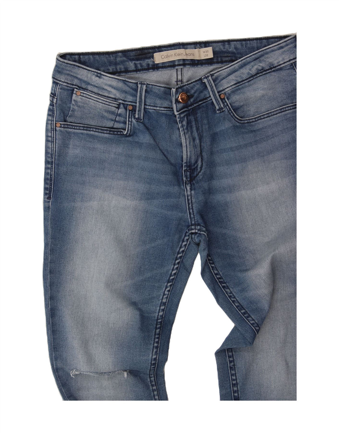 CALVIN KLEIN Womens Distressed Skinny Jeans W30 L32 Blue Vintage Calvin Klein and Second-Hand Calvin Klein from Messina Hembry 