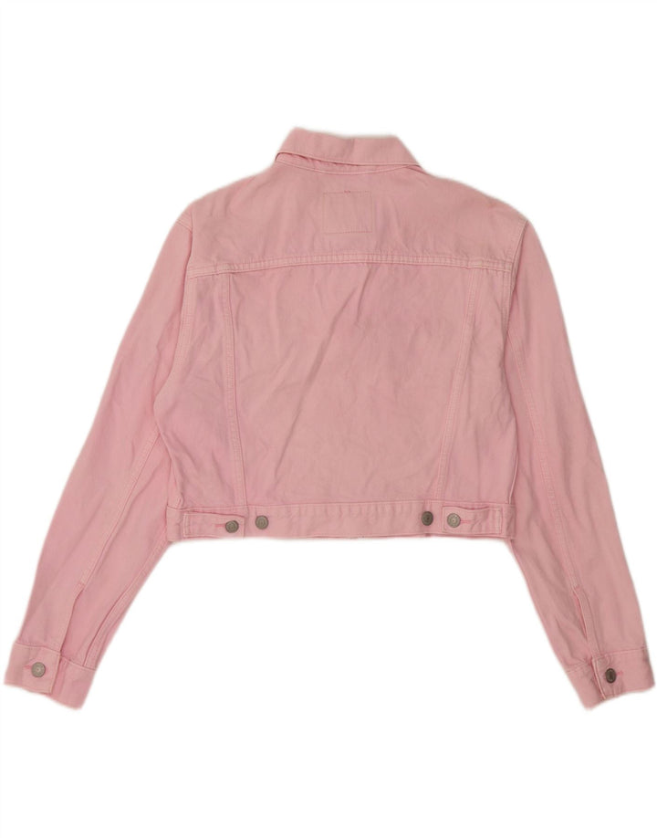 LEVI'S Womens Crop Denim Jacket UK 14 Medium Pink Cotton