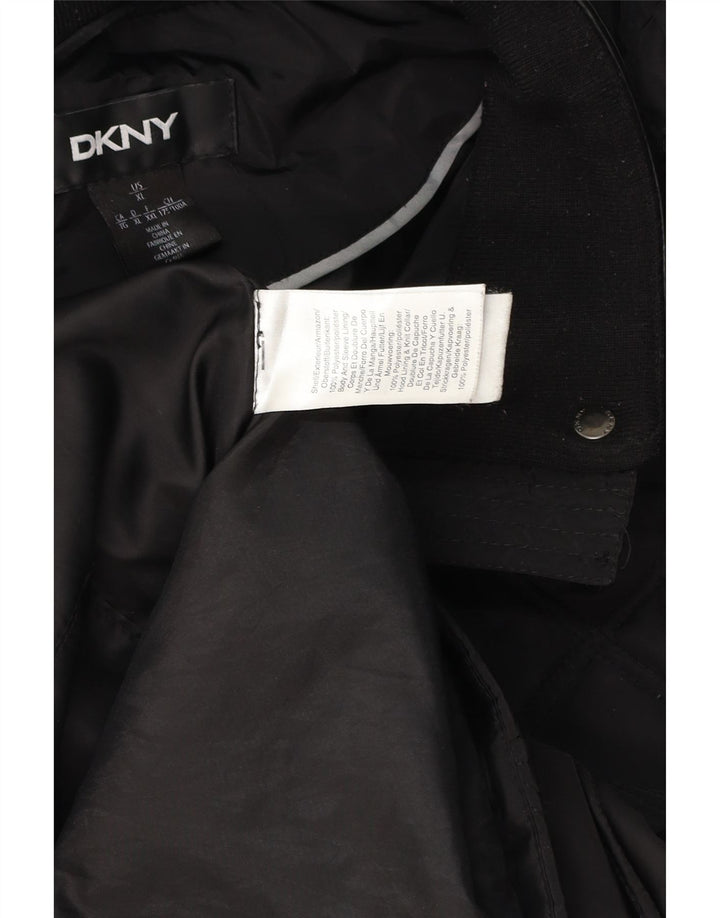 Damski pikowany płaszcz z kapturem DKNY UK 18 XL, czarny poliester