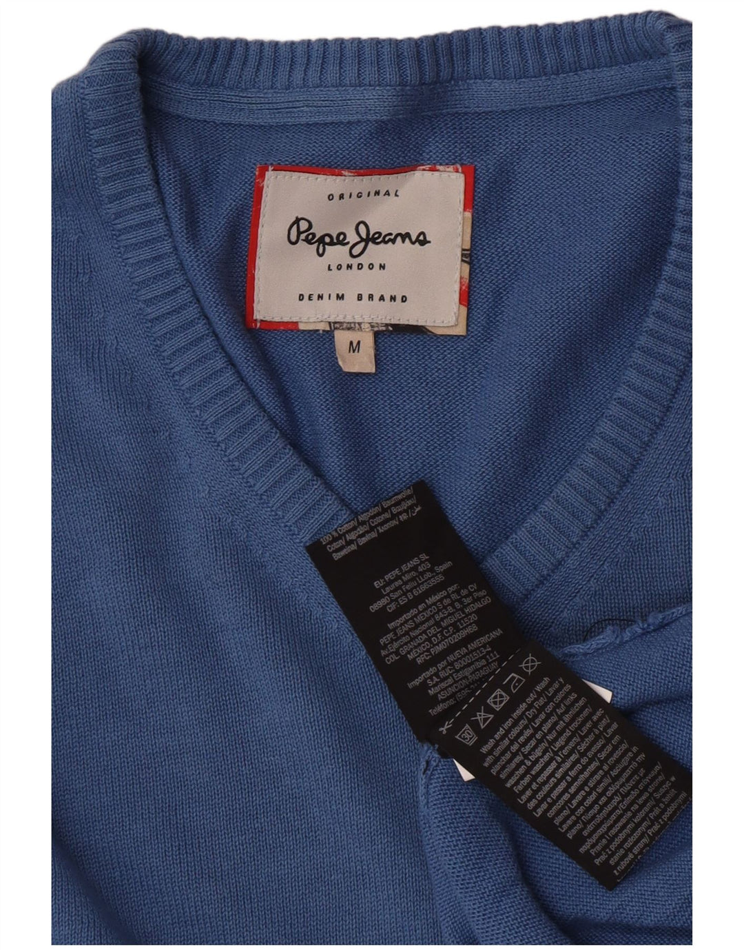 Męski sweter z dekoltem w kształcie litery V, PEPE Jeans, średni niebieski, bawełniany