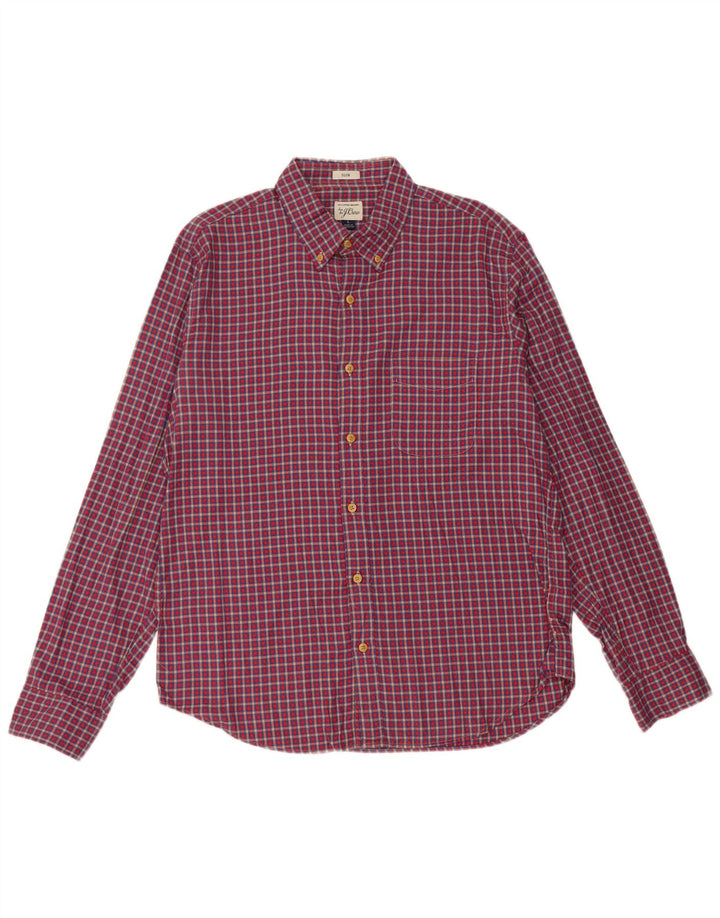 J. CREW Męska koszula flanelowa slim fit, duża, bawełniana w czerwoną kratę