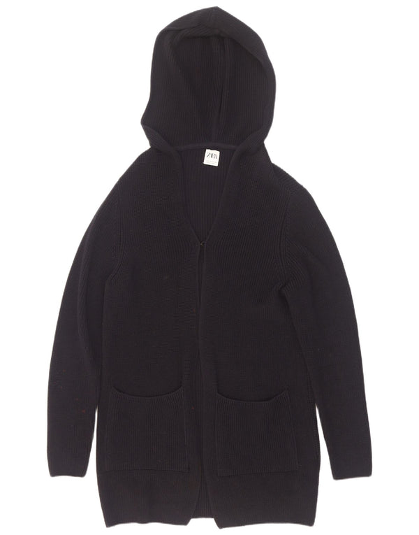 Zara Męski sweter rozpinany z kapturem, mały, granatowy, bawełniany