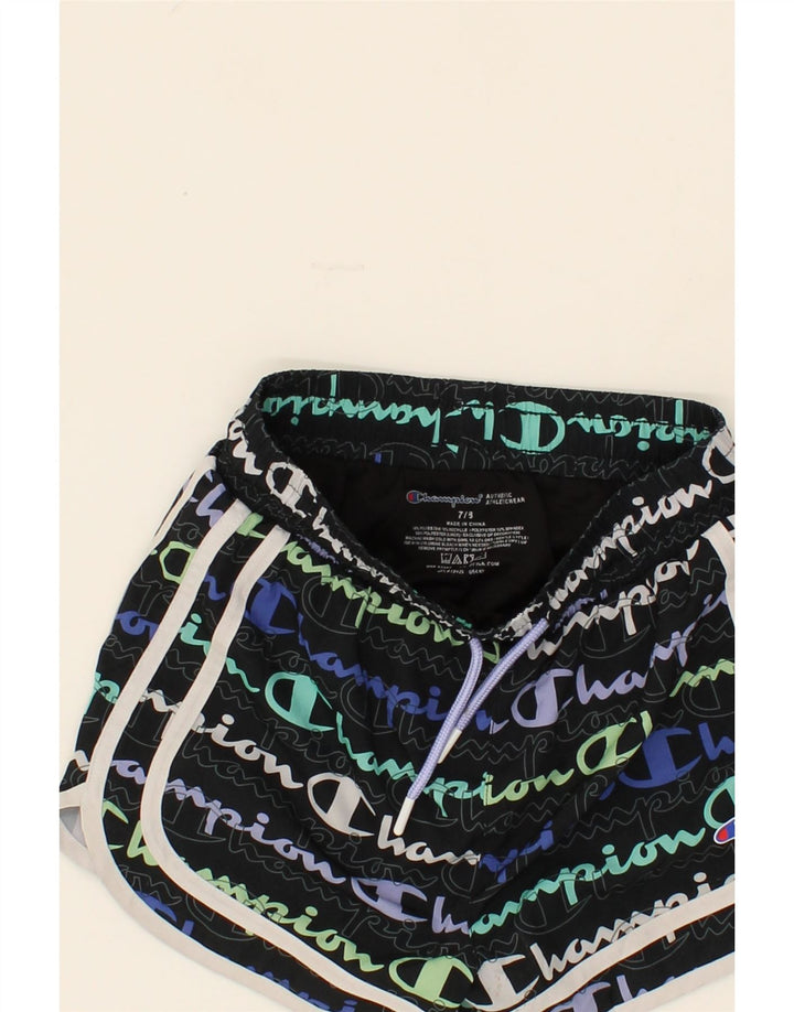 CHAMPION Girls Graphic Sport Shorts 7-8 Years  Black Polyester Vintage Champion and Second-Hand Champion from Messina Hembry 