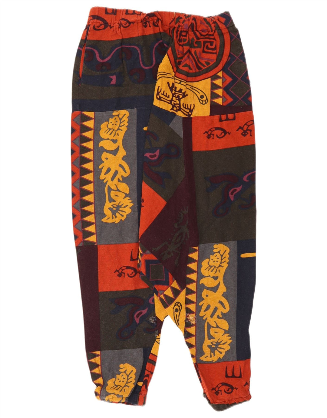 Damskie spodnie haremowe w stylu vintage, duże W32 L19, wielobarwny patchwork