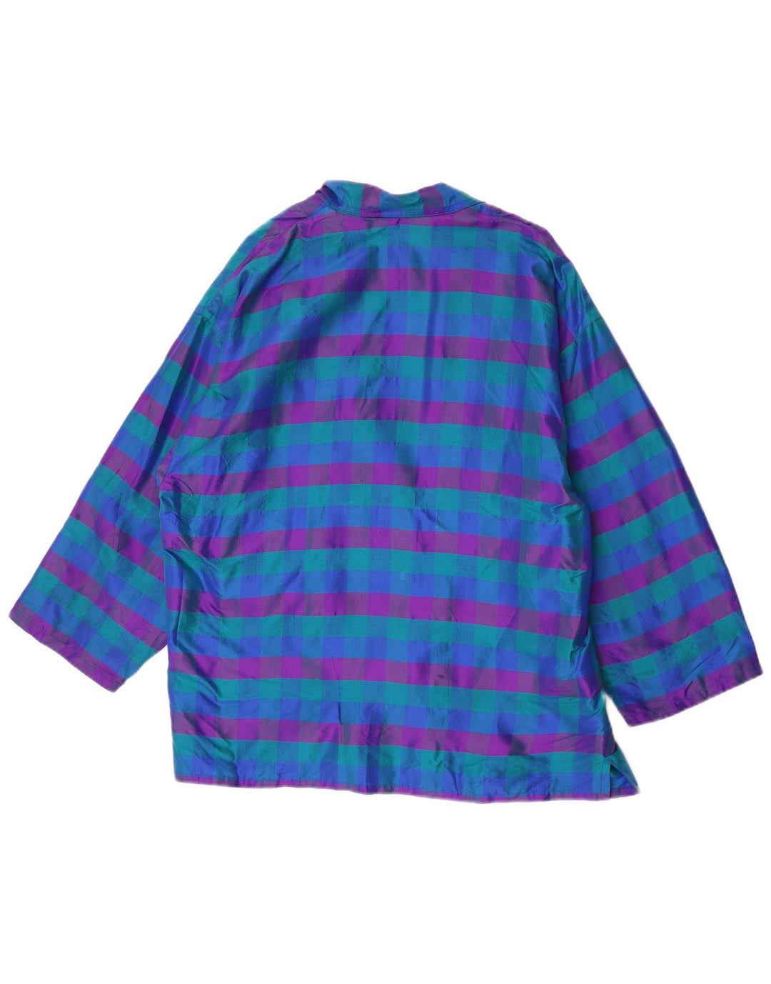 Vintage damska otwarta marynarka UK 14 w średnią niebieską kratkę