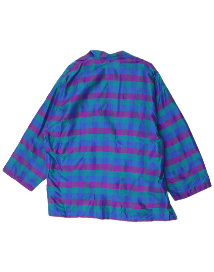 Vintage damska otwarta marynarka UK 14 w średnią niebieską kratkę