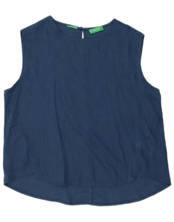 Damska bluzka oversize bez rękawów Benetton Top UK 10 Small, granatowa, lniana