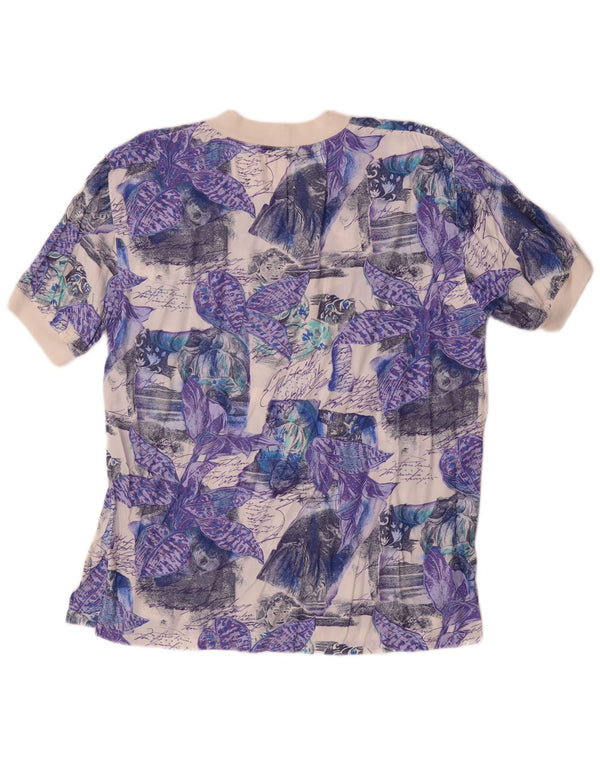 T-shirt męski w stylu vintage, duży, fioletowy w kwiaty
