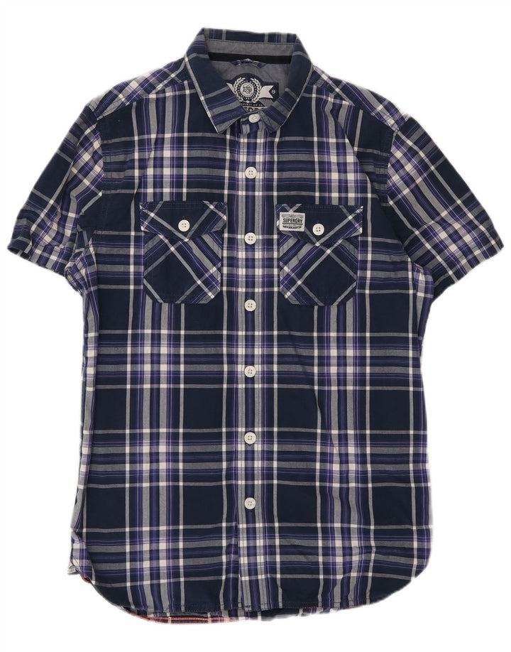 Męska koszula z krótkim rękawem Superdry, średnia, granatowa, bawełniana w kratkę
