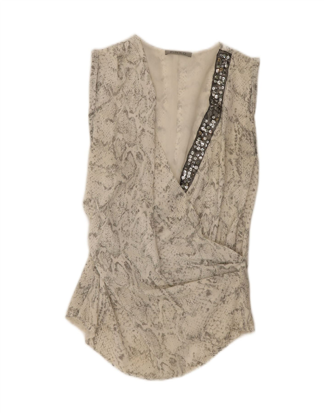 PINKO Womens Sleeveless Blouse Top UK 8 Small  Off White Animal Print Vintage Pinko and Second-Hand Pinko from Messina Hembry 