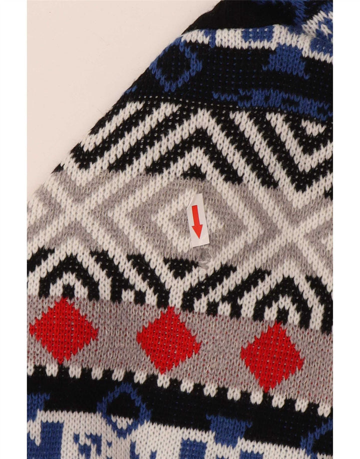 Vintage męski sweter z wycięciem pod szyją, duży, wielobarwny, geometryczny wełniany