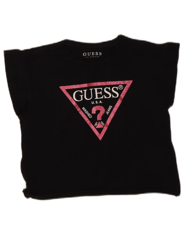 Damska koszulka Guess Crop Graphic Top UK 12, średnia czarna bawełna