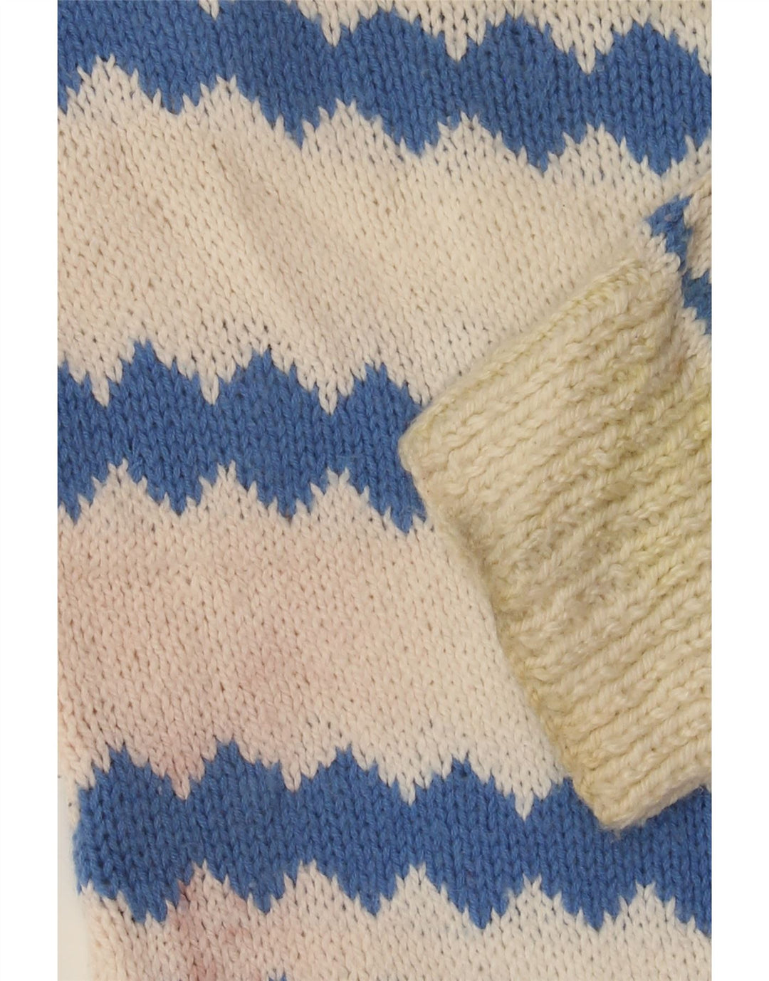 Męski sweter z okrągłym dekoltem w stylu VINTAGE, średni, złamany biały Fair Isle