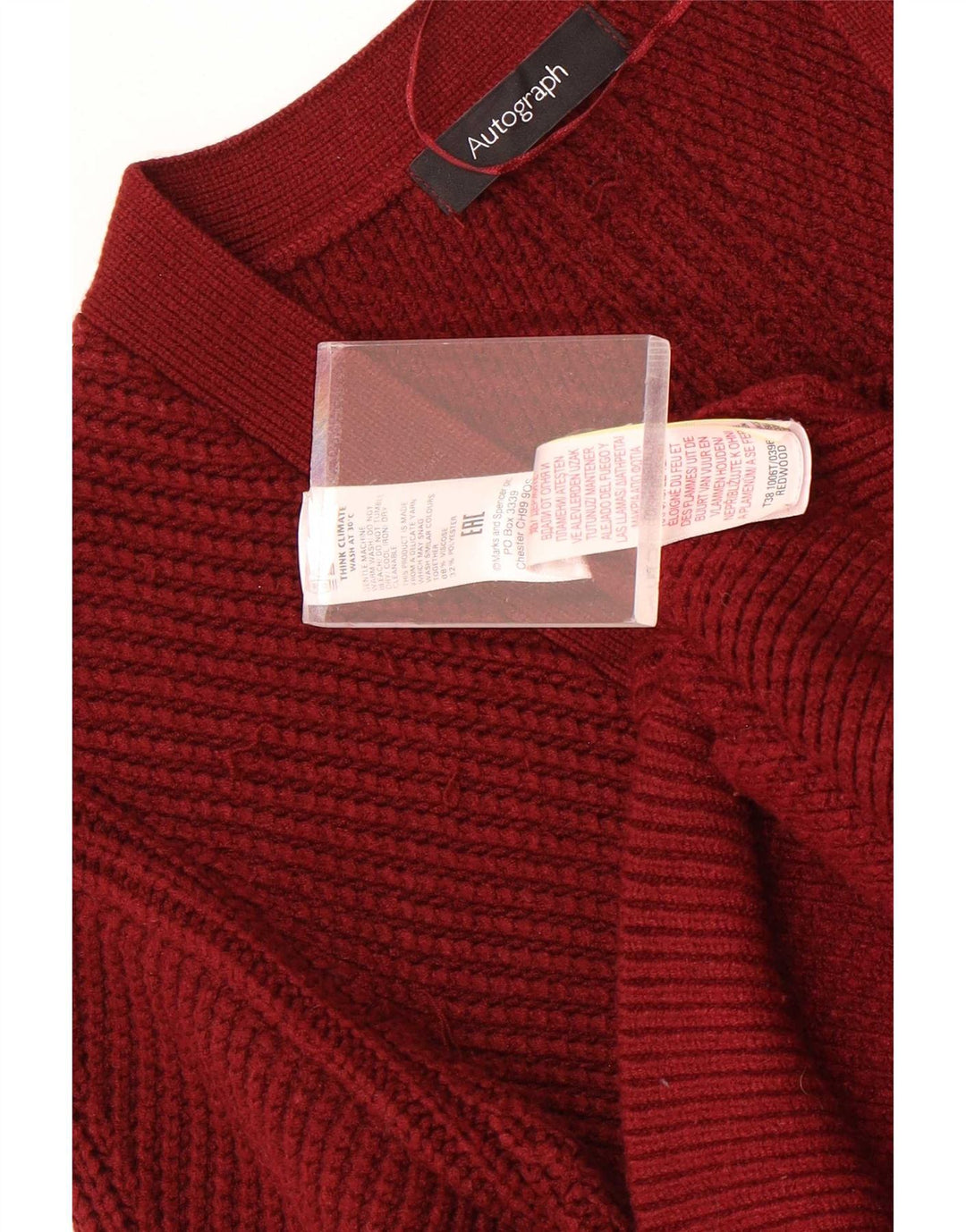 Marks & Spencer Damski sweter z autografem, UK 12, średni czerwony wiskoza