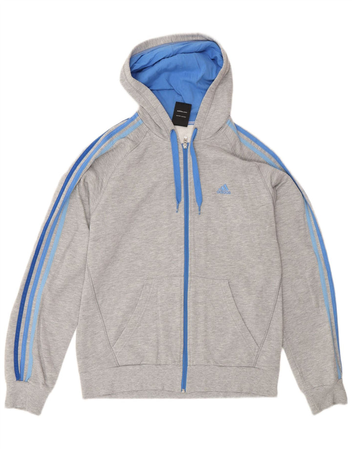 Adidas Męski sweter z kapturem i zamkiem błyskawicznym, średnioszary, bawełniany