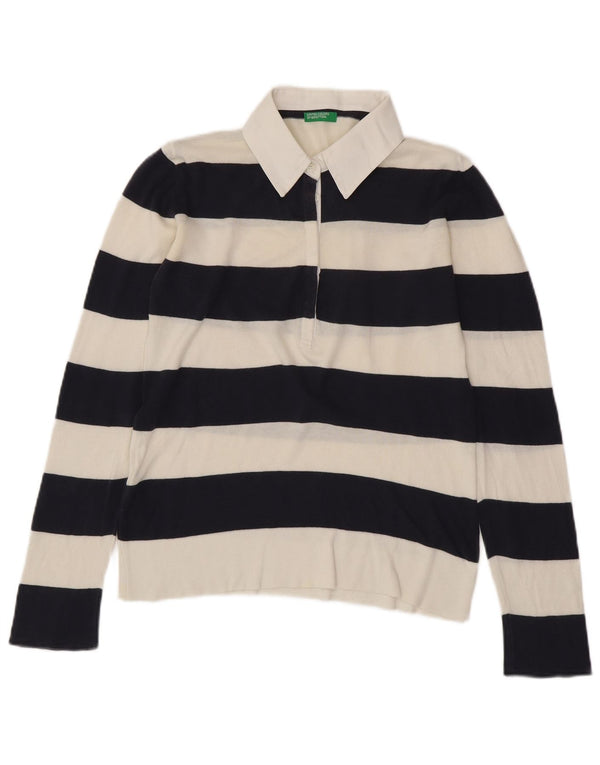 Damska koszulka polo do rugby BENETTON UK 14 w średnie białe paski