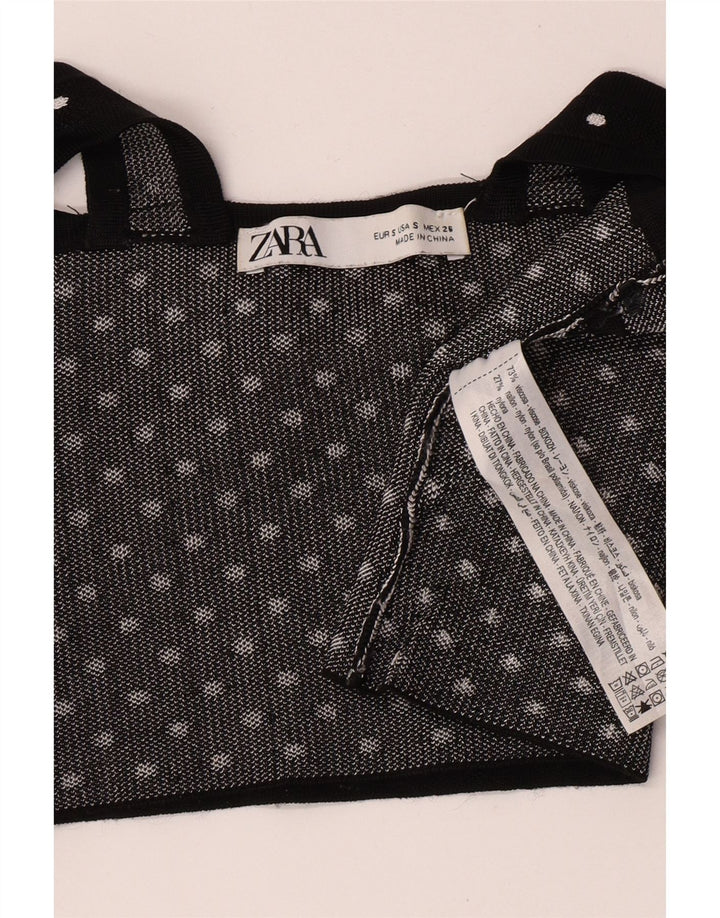 Damski krótki top bez rękawów Zara UK 8 Small Black Spotted Wiskoza