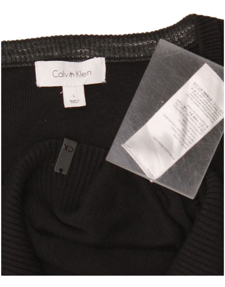 CALVIN KLEIN Mens V-Neck Jumper Sweater Large Black Cotton