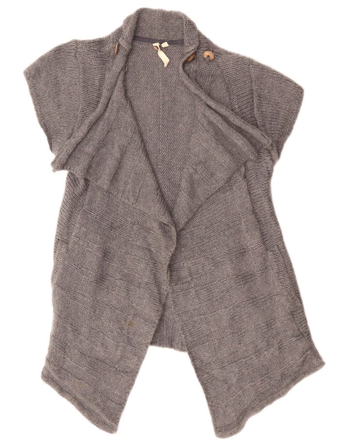 Damski sweter rozpinany z krótkim rękawem White Stuff UK 10, mała, szara wełna