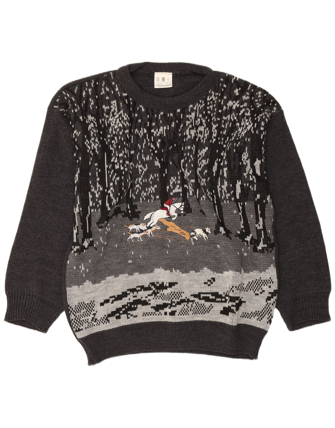 Męski sweter w stylu vintage z graficznym dekoltem w łódkę, duży, szary