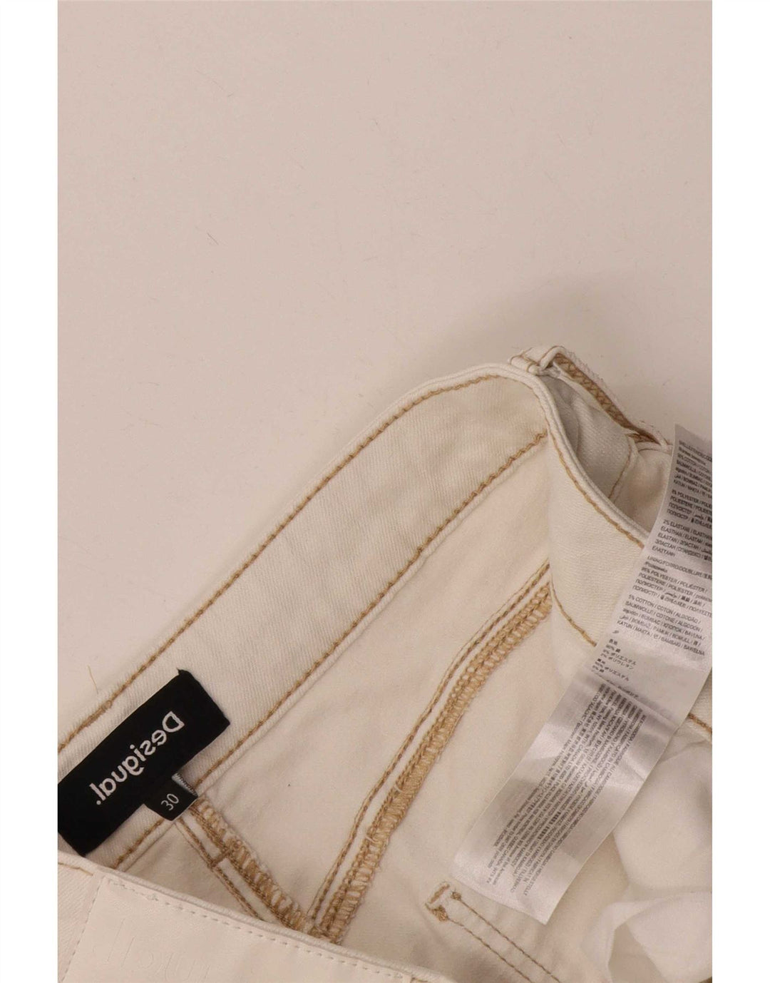 Desigual Damskie Przycięte Dżinsy W30 L25 Biała Bawełna