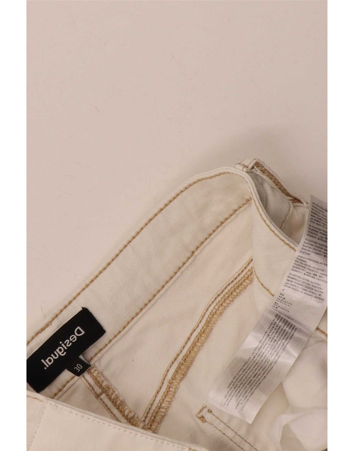 Desigual Damskie Przycięte Dżinsy W30 L25 Biała Bawełna