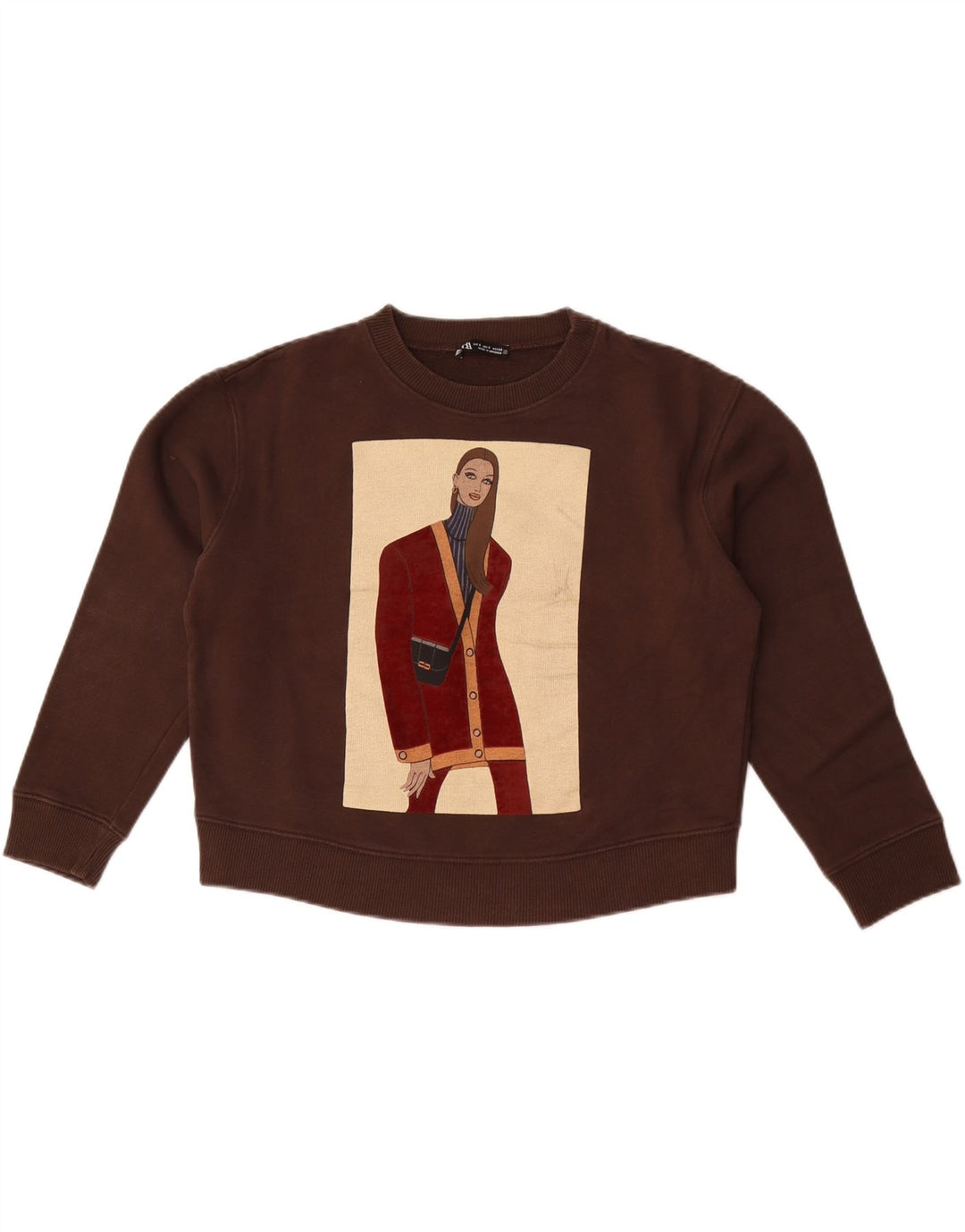 Damska bluza oversize Zara Crop Graphic UK 10 Small Brown