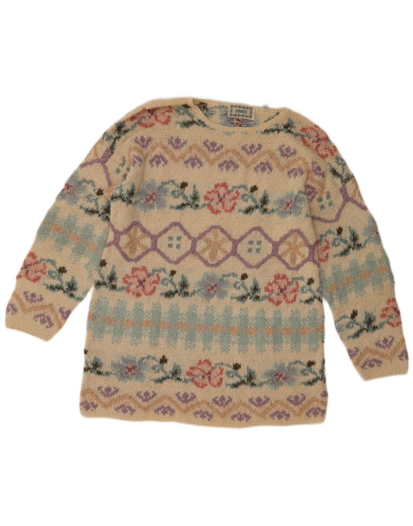 Sweter damski Express z okrągłym wycięciem pod szyją UK 12 Średni beżowy kwiatowy jedwab