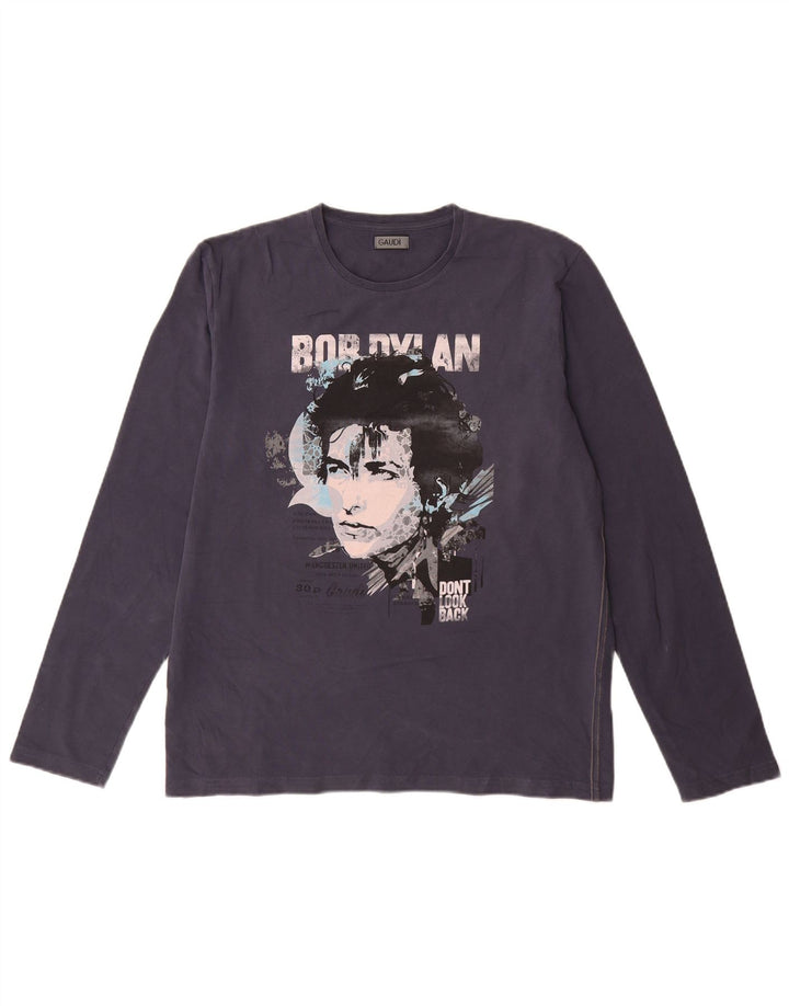 Męski top graficzny Gaudi z długim rękawem, 2XL, granatowy, bawełniany