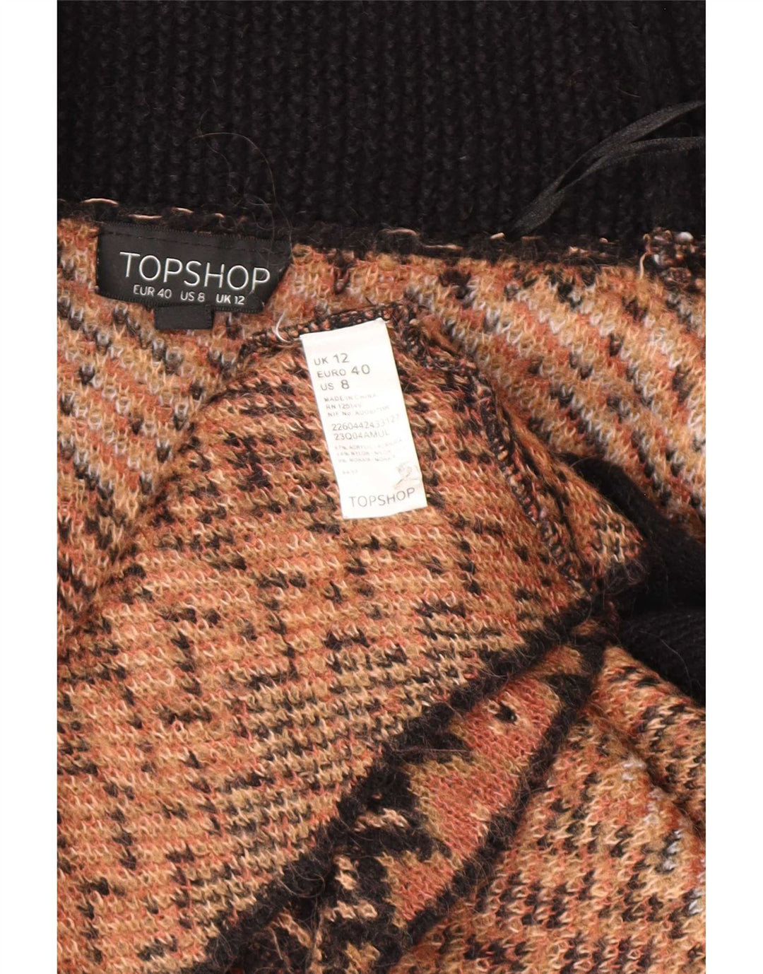Damski sweter oversize z otwartym kardiganem Topshop UK 12 Średni brązowy geometryczny