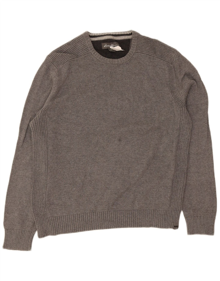 Męski sweter z okrągłym dekoltem Eddie Bauer, duży, szary, bawełniany