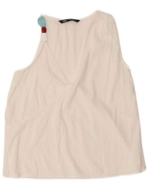 Damska bluzka bez rękawów Zara Top UK 10 Small, biała wiskoza