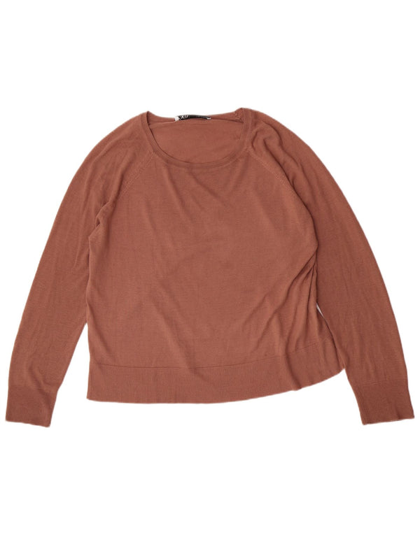 Damski sweter oversize z dekoltem w łódkę Zara UK 10 Small Brown Wiskoza