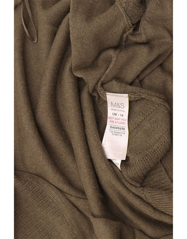 Marks & Spencer Damski sweter rozpinany z krótkim rękawem, UK 14, średni khaki