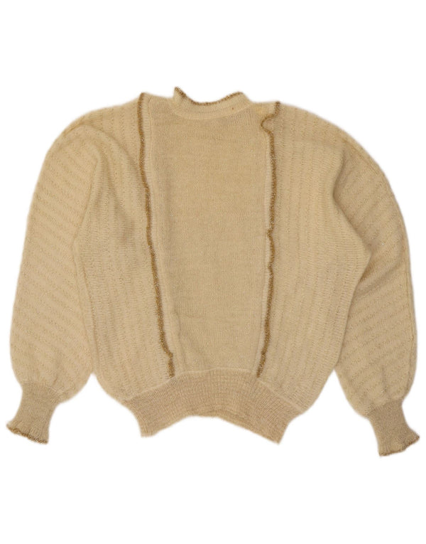 Sweter damski w stylu vintage z golfem UK 14, duży, w kolorze złamanej bieli, nakrapiany