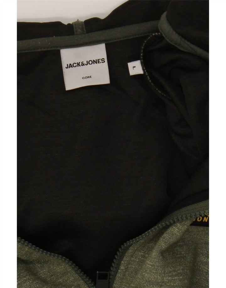 JACK & JONES Mens Zip Hoodie Sweater Large Khaki Flecked Polyester Vintage Jack & Jones and Second-Hand Jack & Jones from Messina Hembry 