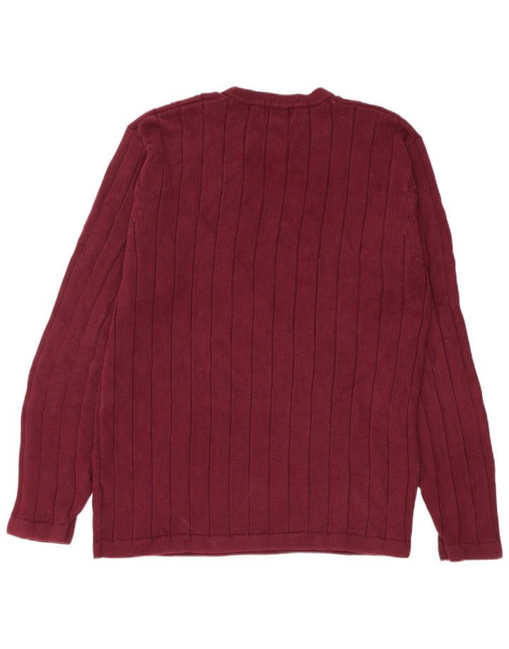 Męski sweter z okrągłym dekoltem Eddie Bauer, średniej wielkości bordowy bawełniany