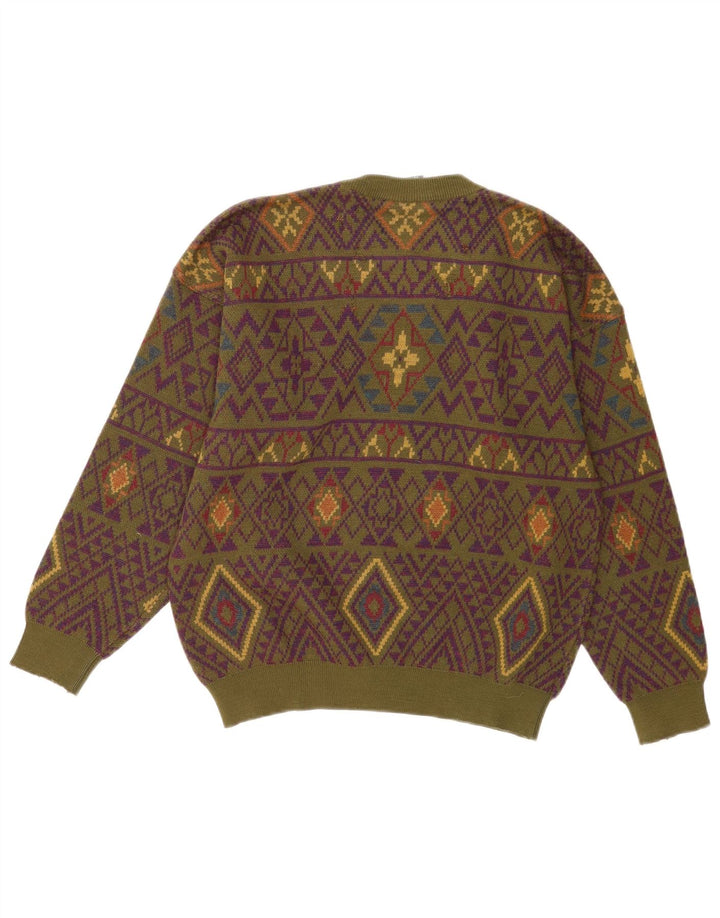 Męski sweter Navigare z okrągłym dekoltem, średni khaki, geometryczna wełna