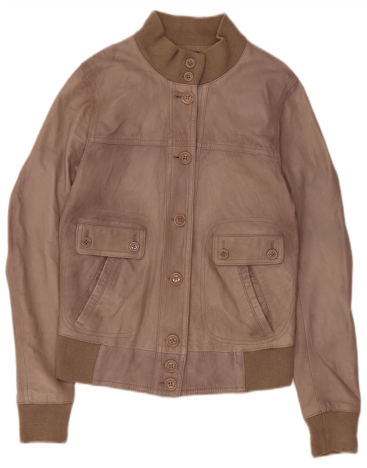 Damska kurtka skórzana Zen typu Crop UK 8, mała brązowa skóra