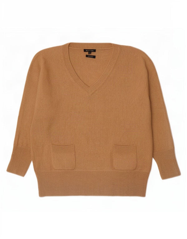 Sweter damski Massimo Dutti z dekoltem w kształcie litery V, UK 14, średni beż, wełna