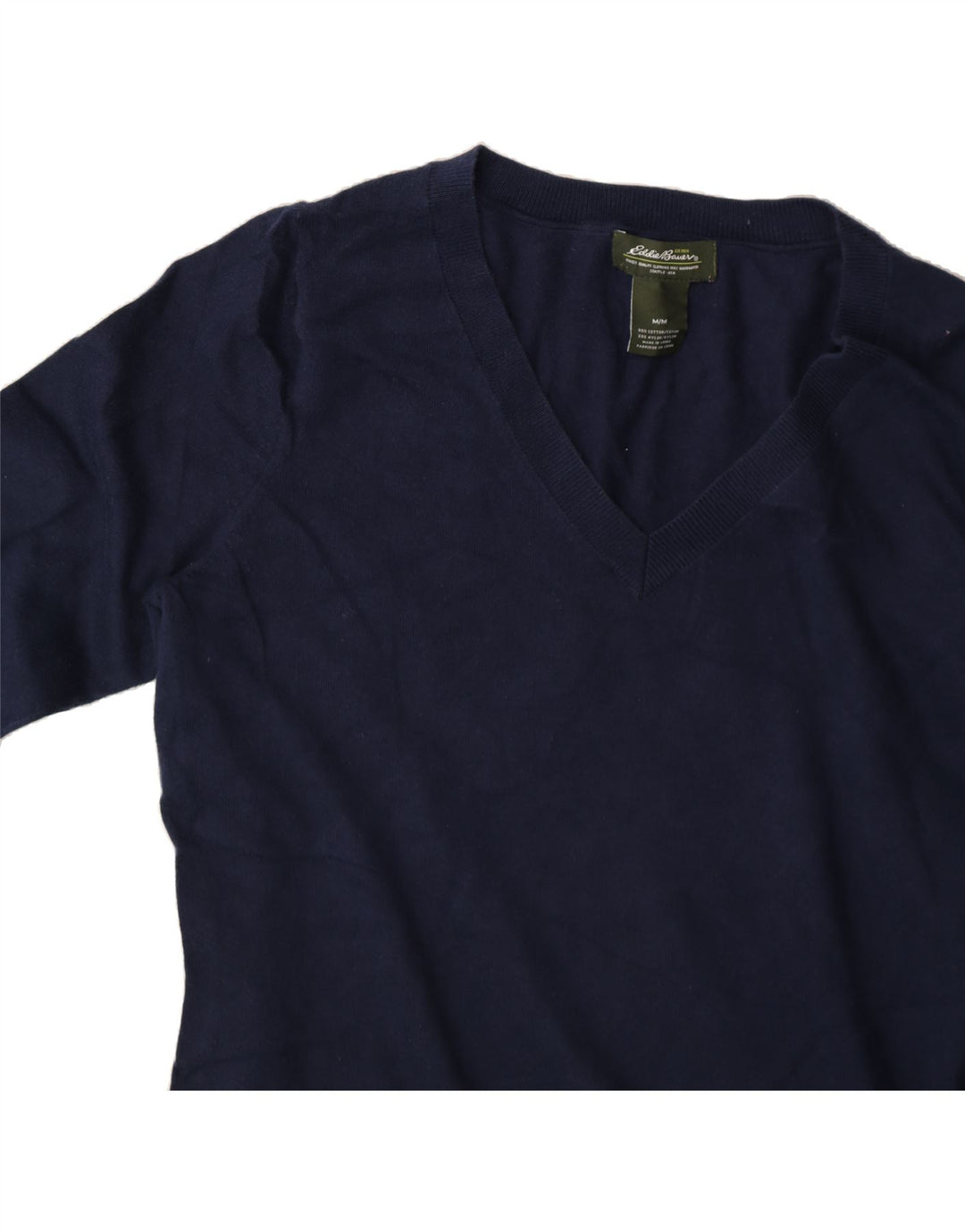 EDDIE BAUER Mens V-Neck Jumper Sweater Medium Navy Blue Cotton Vintage Eddie Bauer and Second-Hand Eddie Bauer from Messina Hembry 