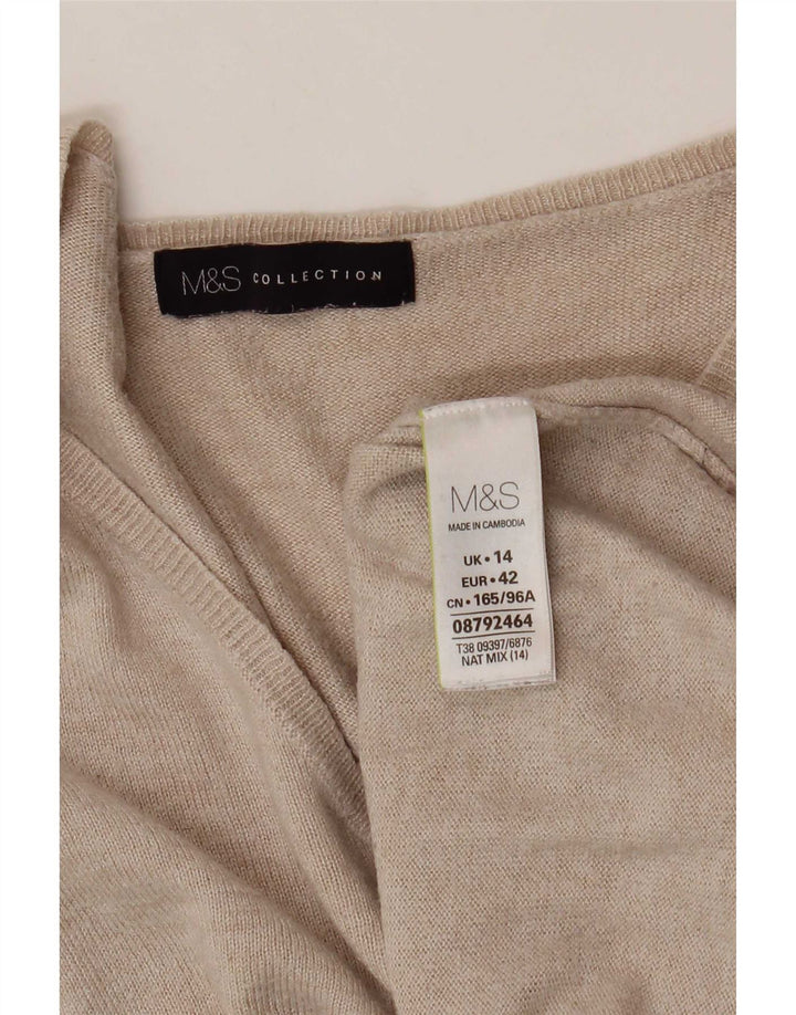 Marks & Spencer Damski sweter oversize z dekoltem w kształcie litery V, UK 14, duży beżowy