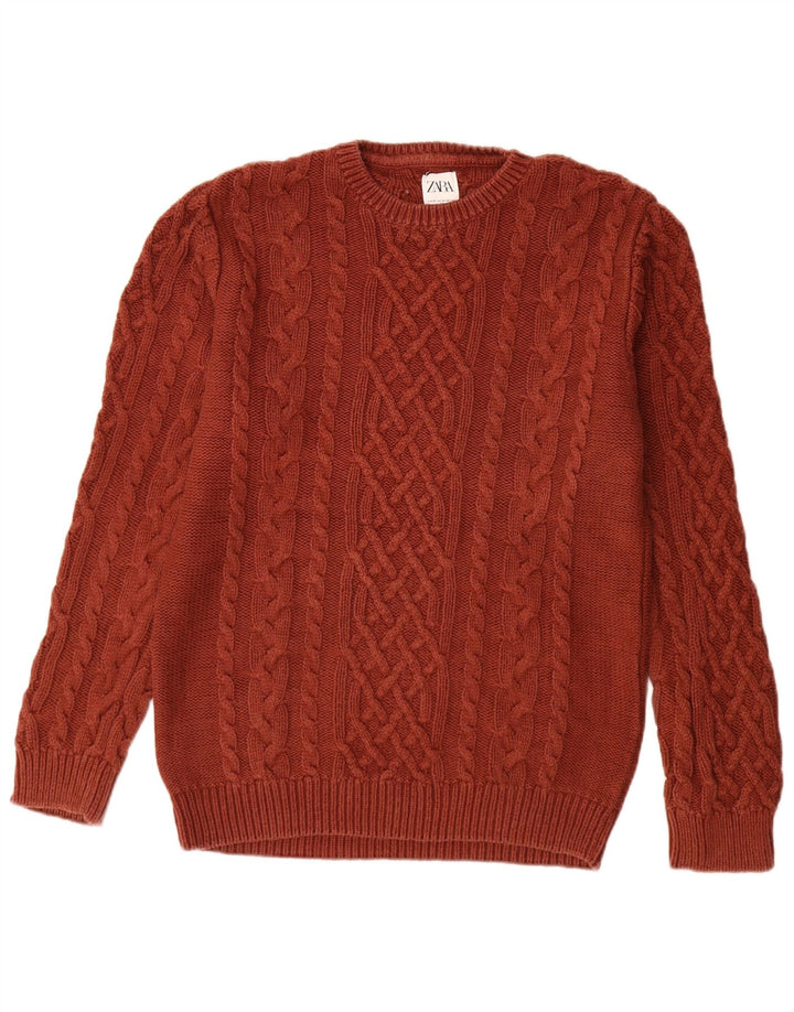 Męski sweter z okrągłym dekoltem Zara, średni brąz