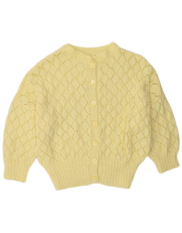 Vintage damski sweter rozpinany z rękawem 3/4 UK 16, duży żółty