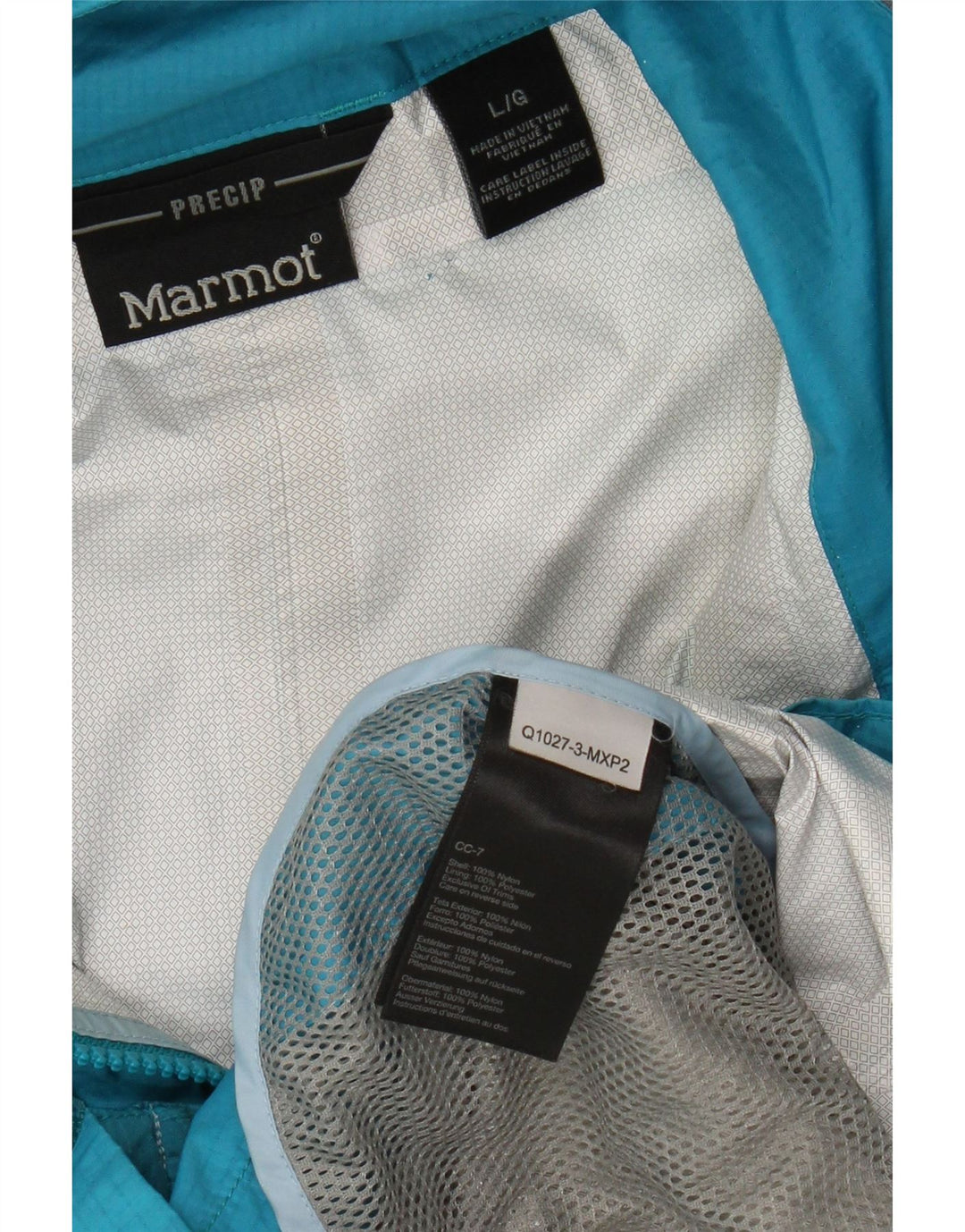 Damska kurtka przeciwdeszczowa z kapturem Marmot UK 16, duża niebieska nylonowa