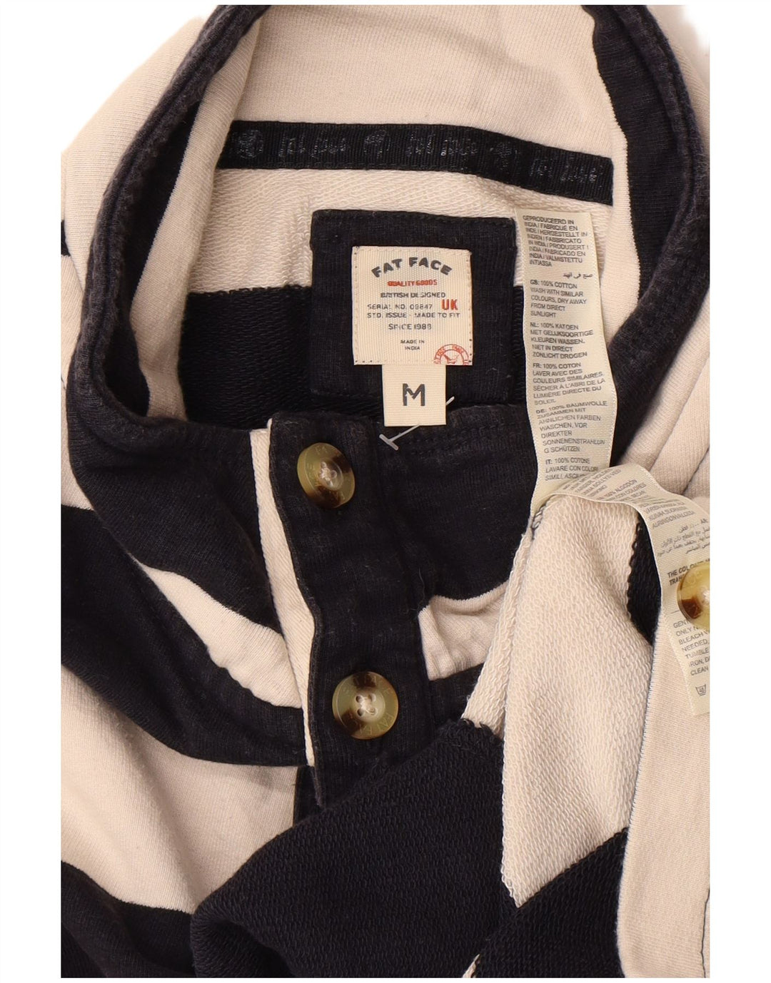 Męski sweter FAT FACE z zapinanym dekoltem i średnim granatem w paski