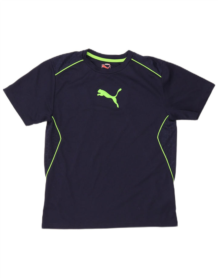 Chłopięcy T-shirt z grafiką Puma, 11-12 lat, duży, granatowy, poliester w paski