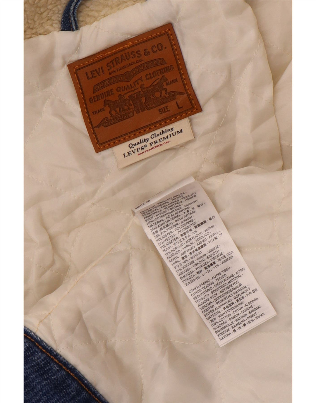 Damska kurtka polarowa Levi's Crop Denim UK 16, duża, beżowa, z blokami kolorów