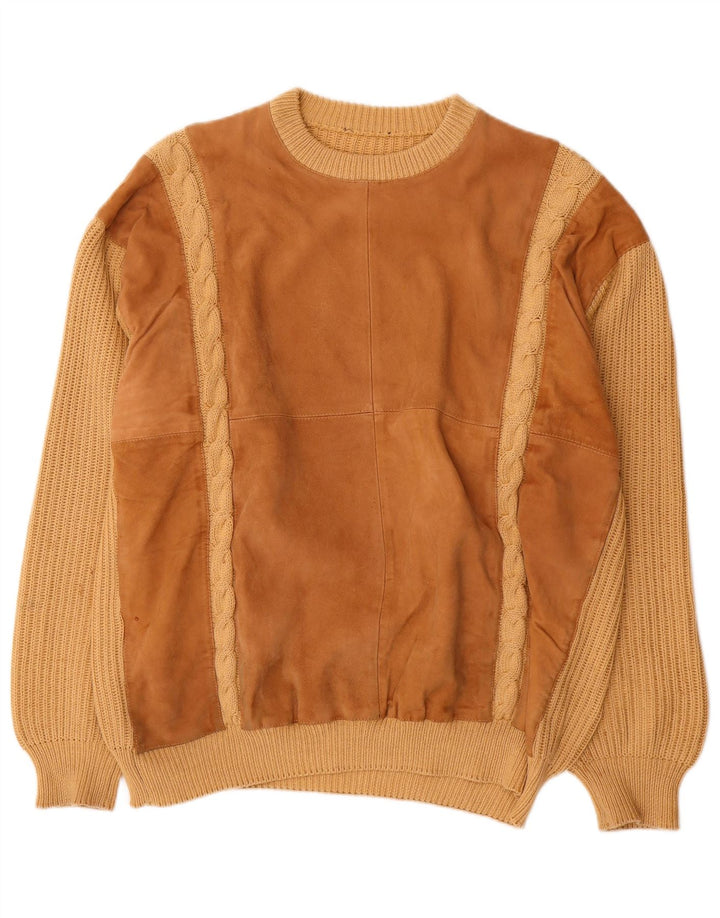 Vintage męski sweter z okrągłym dekoltem XL, beżowy