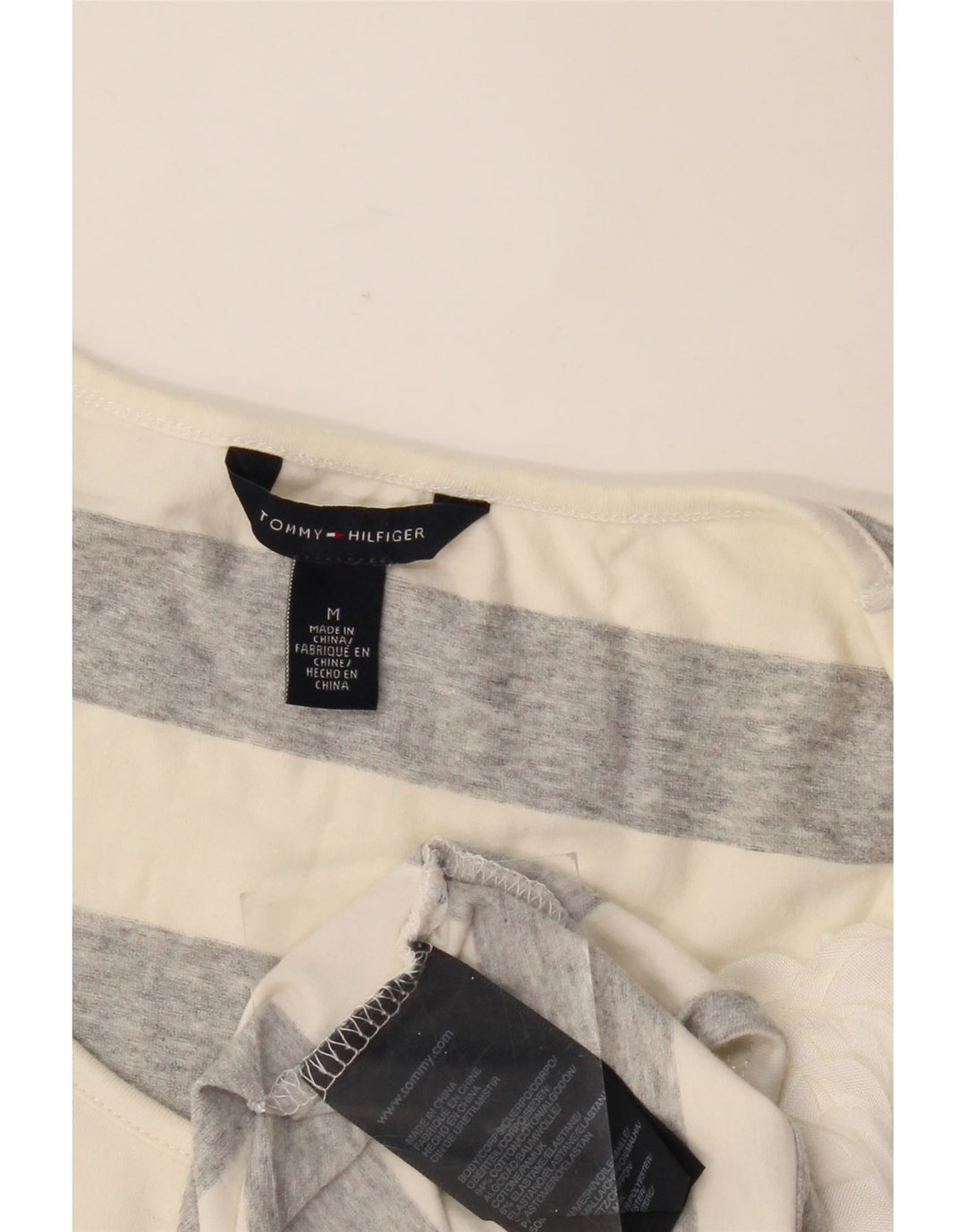 T-shirt damski Tommy Hilfiger Top UK 12 Średnioszary, bawełniany w paski